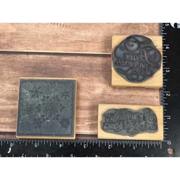 1995 STAMPENDOUS! LOT OF 3 SNOWFLAKE / PEACE THEMED WOOD MOUNTED RUBBER STAMPS - Picture 2 of 5